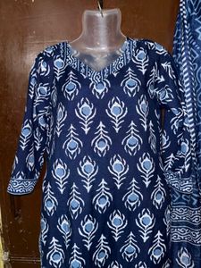 Navy Blue Printed Kurta Set with Dupatta