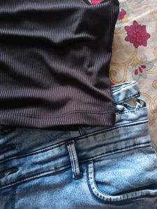 Black Halter Top &amp; Denim Shorts Set