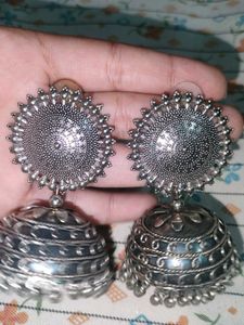 Traditional Oxidised Silver Jhumka Earrings | Ethn