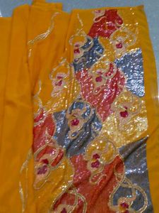 Vibrant Yellow Saree with Embellished Border