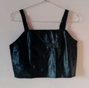 Chic Black Faux Leather Crop Top