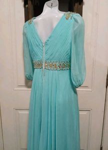 Elegant Blue Embellished Maxi Dress