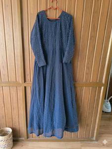 Elegant Navy Blue Sequined Gown