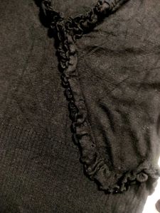 Black Ruffle Trim Top