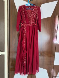 Elegant Red Ruffled Maxi Dress