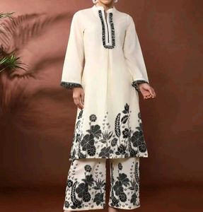 Elegant Cream Kurta Set with Black Print
