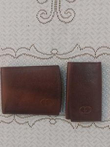 GO Classic Brown Leather Wallet  & Keychain Set