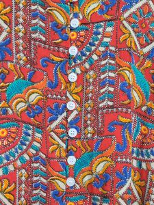 Long Slit Red Printed Tunic Top