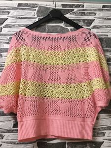 Pink &amp; Yellow Striped Crocheted Top