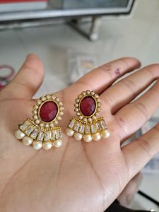 Red Stone Kundan Earring