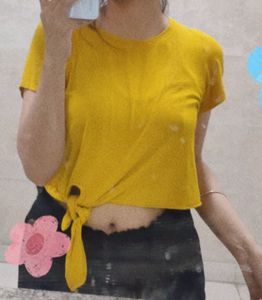 Mustard Tie-knot Crop Top
