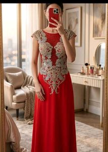 Elegant Red Embroidered Gown