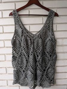 Grey Crochet V-Neck Tank Top