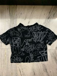 Graffiti Print Cropped Tee