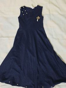 Girls Dark Blue Full Length Partywear Gown