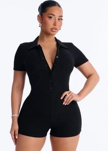 SHEIN Chic Black Button-Up Romper