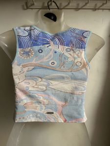 Trendy Blue Cloud Print Cropped Top