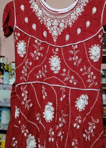 Elegant Maroon Embroidered Dress