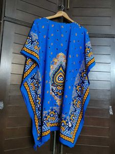 Women Blue Printed Free Style Kaftan Maxi Dress