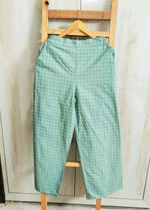 Mint Green Plaid Culotte Pants Size-30