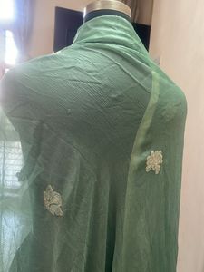 Elegant Teal Dupatta with Silver Border