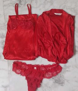 New Vibrant Red Nightgown &amp; Robe Set