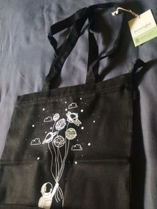 Black Tote Bag with Space Astronaut Design