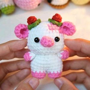 Adorable Crochet Cow Keychain