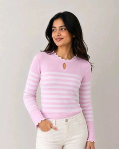 Pink & White Stripe Slim Fit Top