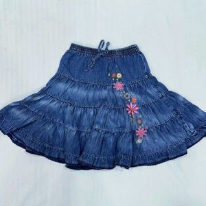 Imported Y2K Flared Embroidered Denim Tiered Skirt