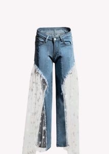 Wide-Leg Jeans with Sheer Overlay