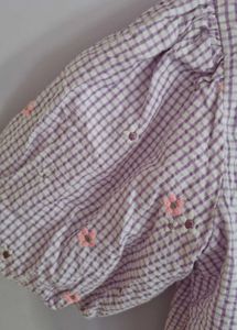 Gingham Puff Sleeve Button-Up Shirt