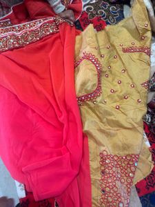 Elegant Red Pinkish Embroidered Saree