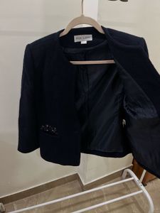 FOX LADY NAVY BLUE FLORALEMBROIDERED POCKET BLAZER