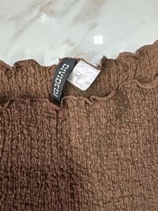 H&amp;M Brown Textured Lettuce Hem Top
