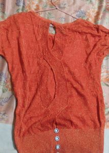Orange knit short sleeve top
