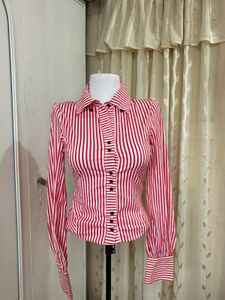 Red &amp; White Striped Button-Up Blouse