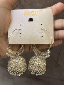 Stunning Pearl and Crystal Jhumka Earrings