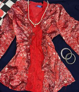 🍒Red Paisley Lace Trim Blouse