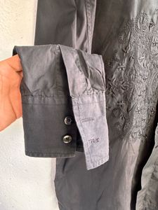 Men's Dark Grey Embroidered Shirt