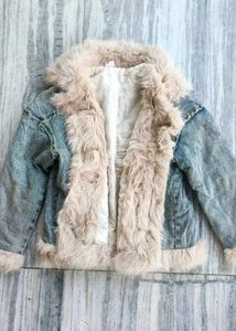 Denim Jacket with Faux Fur Trim,furjacket,furcoat