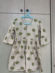 Cute Cotton Kurti with Green Floral Print