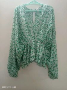 Green Floral Long Sleeve Top