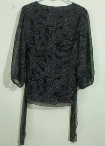 Elegant Black Paisley Print Wrap Top