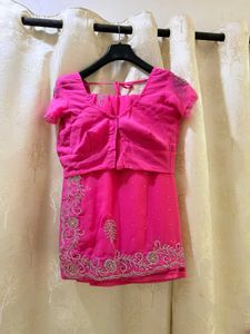 Vibrant Pink Heavy Diamond Work Saree