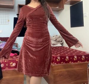 Velvet V-Neck Floral Lace trim Mini Dress