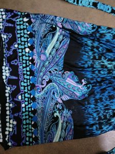Black And Multi Blue Colour Sexy Dress With V Neck