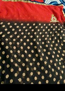 Elegant Red & Black Polka Dot Saree