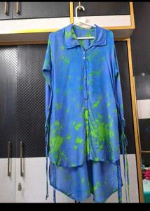 Blue &amp; Green Tie-Dye Shirt Dress