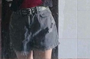 Black high-waisted denim shorts